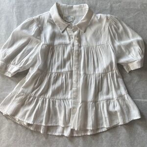 Jun & Ivy white button down puff sleeve babydoll swing blouse top